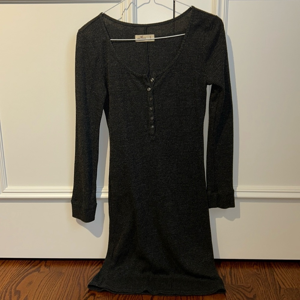 Grey Hollister Long Sleeve Button Up Sweater Dress